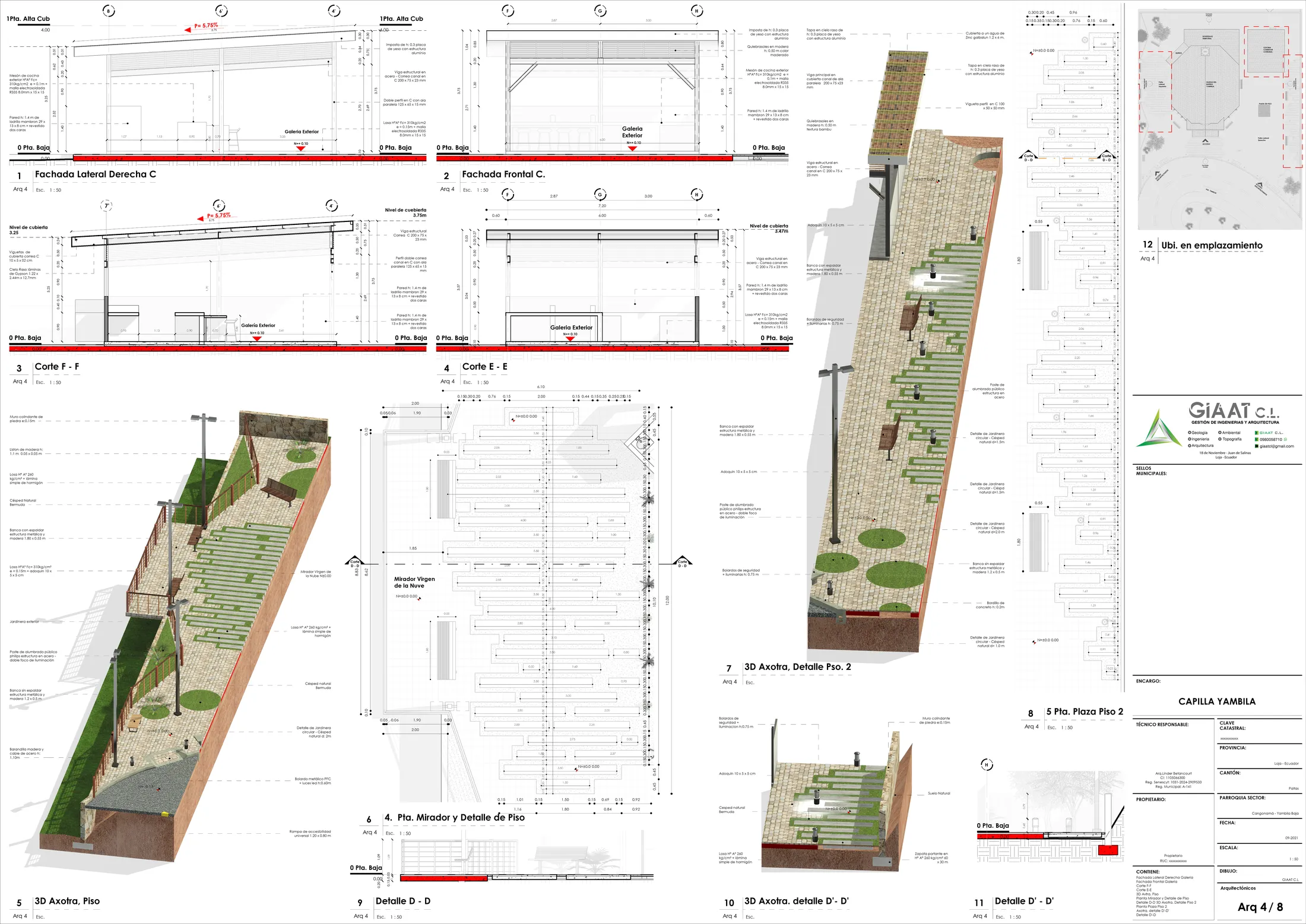 Cortes constructivos de la capilla