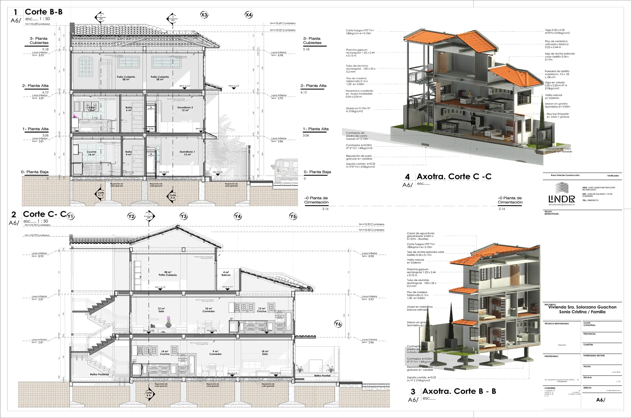 Cortes y fachadas de Residencia 75