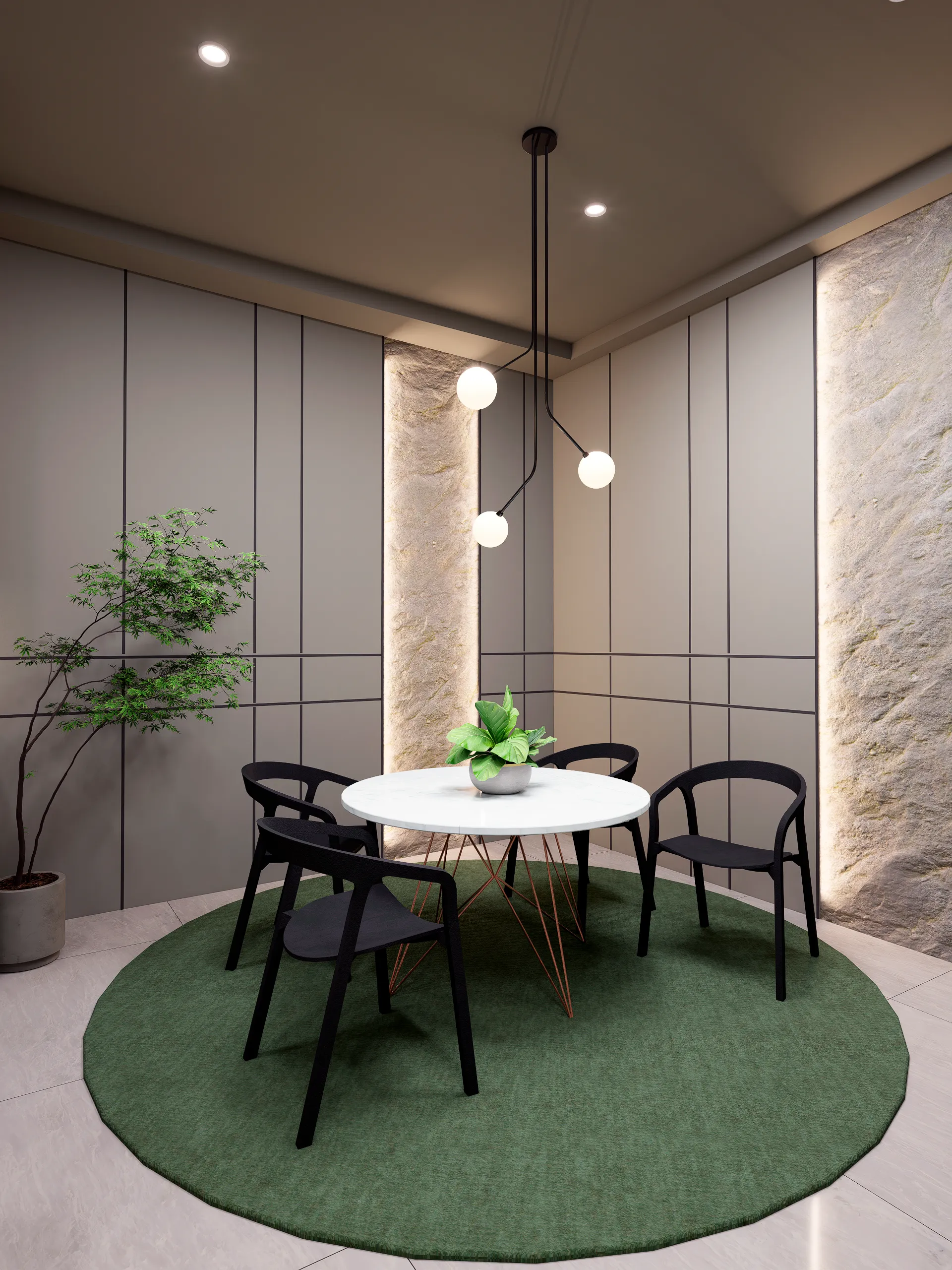 Sala de estar con butacas y mesa de centro