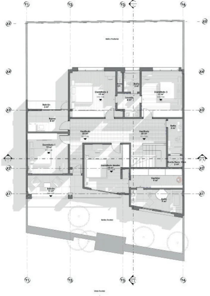 Planta alta con dormitorio máster, dormitorios y vestíbulos