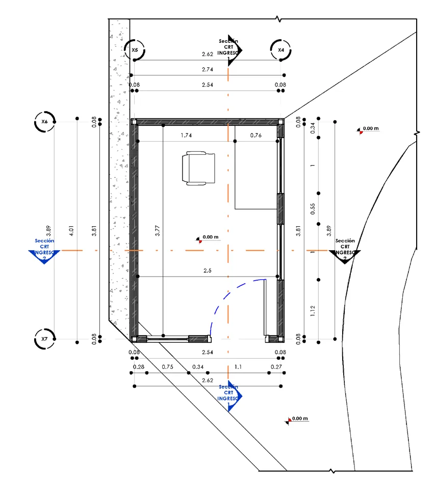 Planta arquitectónica acotada de la garita de ingreso