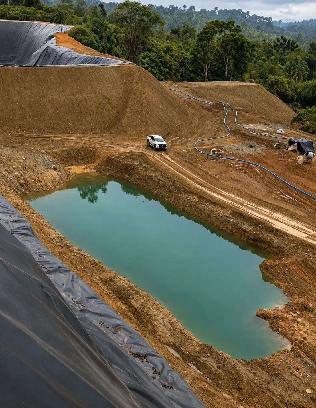 Vista general de la piscina de relaves construida