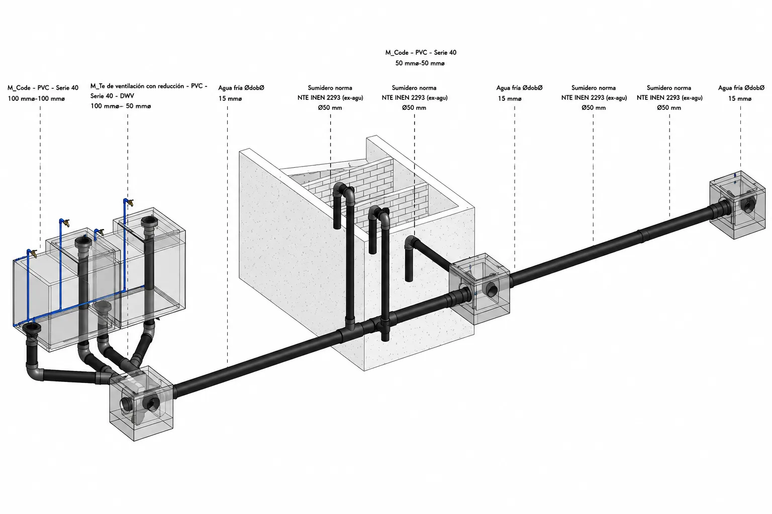 Axonometría de la trampa de grasas industrial